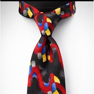 Made in USA 100% Silk Abstract Art Tie | Bold Red Black Tie Gilda's Club 90/2000